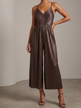 Urban‎ Outfitters Party Metallic Brown Pleated Jumpsuit Women’s Size XS